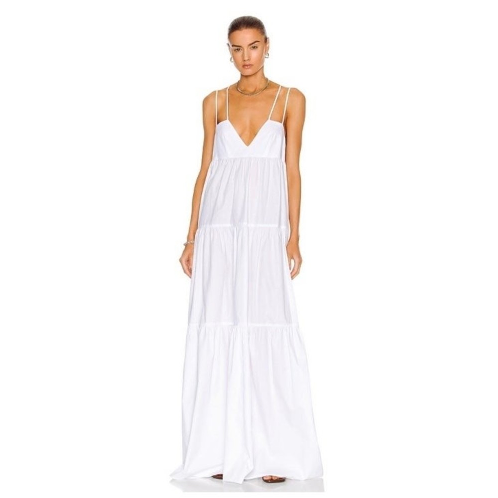 NWT Matthew Bruch Cross Strap Tiered Linen Maxi Dress White Size 3 Medium